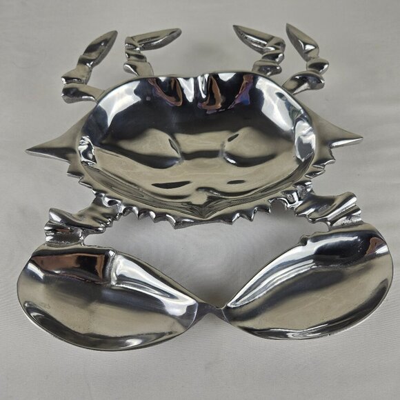 Silver Toned Aluminum Alloy Sea Life Crab Divided Serving Dish Fun Whimsical - Picture 8 of 9